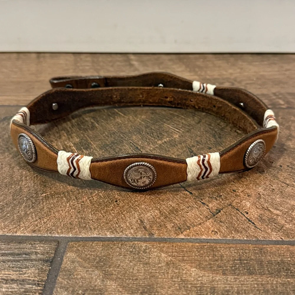 Child Western Country Rodeo Leather Belt with Silver and Weaving Design